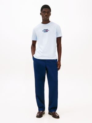 blauw t-shirt met print en vlaglogo voor heren - tommy hilfiger