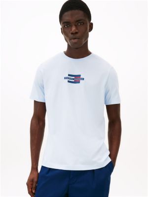 blauw t-shirt met print en vlaglogo voor heren - tommy hilfiger