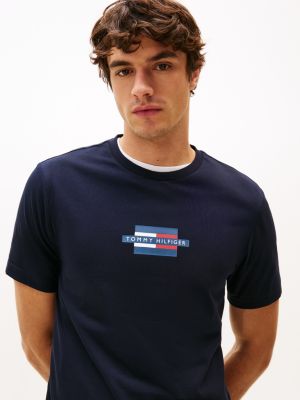 blau t-shirt mit flag-logo für herren - tommy hilfiger