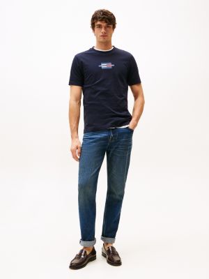 blauw t-shirt met print en vlaglogo voor heren - tommy hilfiger