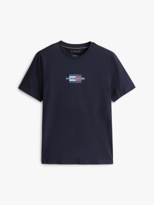 blauw t-shirt met print en vlaglogo voor heren - tommy hilfiger