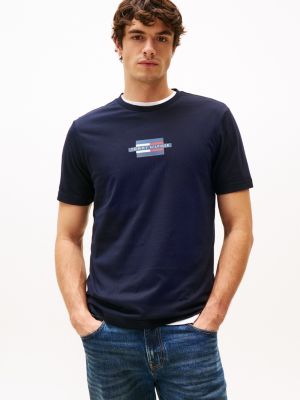 blauw t-shirt met print en vlaglogo voor heren - tommy hilfiger