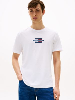 t-shirt con logo stampato white da uomini tommy hilfiger