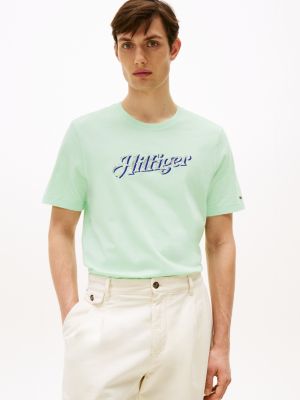 t-shirt con logo green da uomini tommy hilfiger