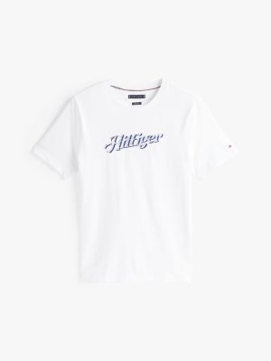 t-shirt à col ras-du-cou et logo blanc pour hommes tommy hilfiger