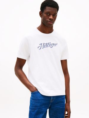 t-shirt à col ras-du-cou et logo blanc pour hommes tommy hilfiger