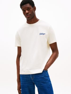 white relaxed back graphic t-shirt for men tommy hilfiger