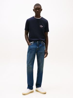 blau rundhals-t-shirt mit logo für herren - tommy hilfiger