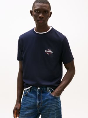 t-shirt con logo e bandierina blue da uomini tommy hilfiger