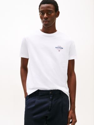 white t-shirt met ronde hals en logo voor heren - tommy hilfiger