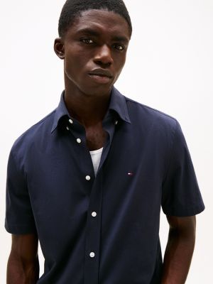 blue performance regular fit short sleeve shirt for men tommy hilfiger