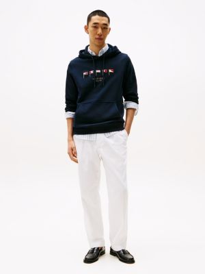 blau hoodie mit flag-stickereien für herren - tommy hilfiger