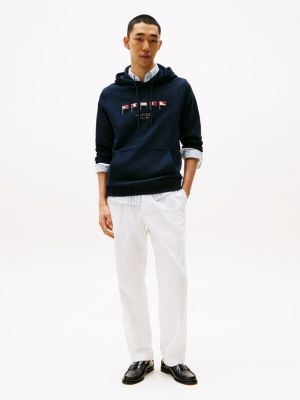 sweat à capuche et multi-drapeaux brodés bleu pour hommes tommy hilfiger