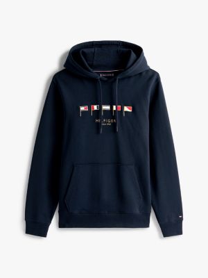 blau hoodie mit flag-stickereien für herren - tommy hilfiger