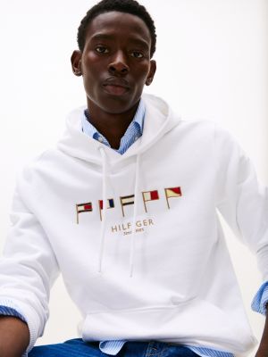 weiß hoodie mit flag-stickereien für herren - tommy hilfiger