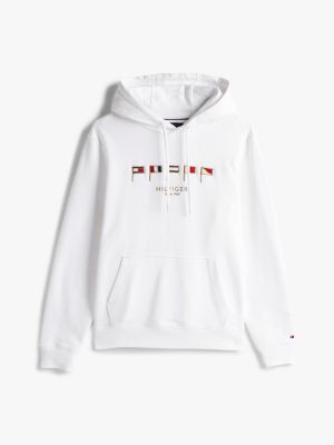 weiß hoodie mit flag-stickereien für herren - tommy hilfiger