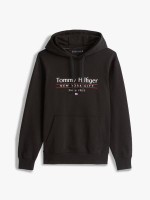 sudadera con capucha y logo negro de hombres tommy hilfiger