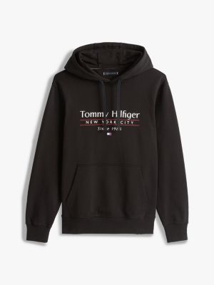 sweat à capuche à cordon de serrage et logo noir pour hommes tommy hilfiger