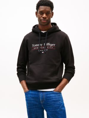 black logo-hoodie mit tunnelzug für herren - tommy hilfiger