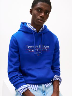 sweat à capuche à cordon de serrage et logo bleu pour hommes tommy hilfiger