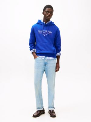sweat à capuche à cordon de serrage et logo bleu pour hommes tommy hilfiger