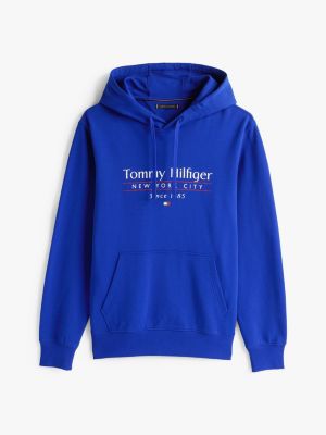 sweat à capuche à cordon de serrage et logo bleu pour hommes tommy hilfiger