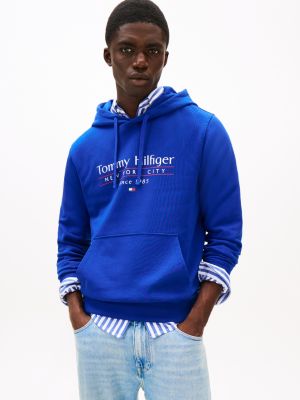 blue logo drawstring hoody for men tommy hilfiger