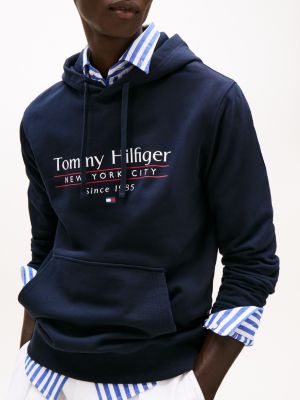 felpa con cappuccio e logo blu da uomini tommy hilfiger