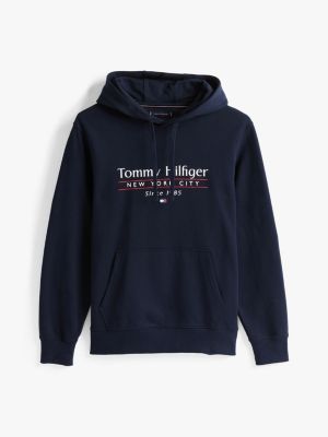 sweat à capuche à cordon de serrage et logo bleu pour hommes tommy hilfiger