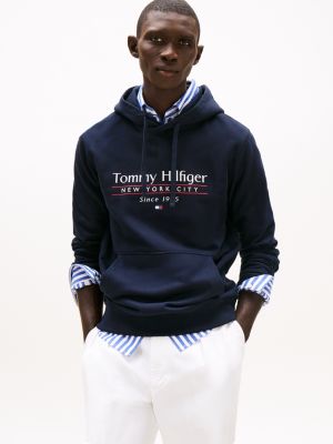 sweat à capuche à cordon de serrage et logo bleu pour hommes tommy hilfiger