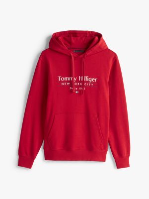 red logo drawstring hoody for men tommy hilfiger