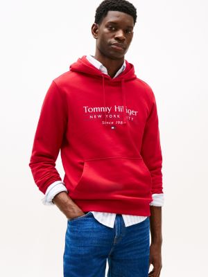 felpa con cappuccio e logo red da uomini tommy hilfiger