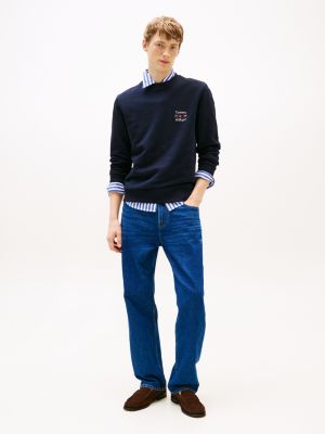 blue regular crew neck jumper for men tommy hilfiger