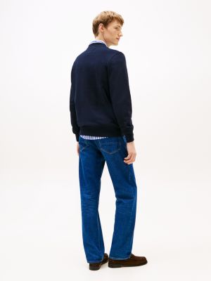 blue regular crew neck jumper for men tommy hilfiger