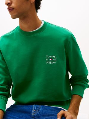 green regular crew neck jumper for men tommy hilfiger