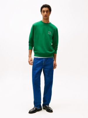 green regular crew neck jumper for men tommy hilfiger