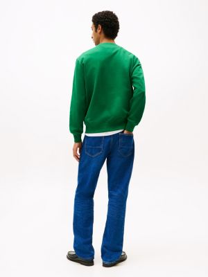 green regular crew neck jumper for men tommy hilfiger