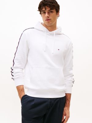 white hoodie met trekkoord en signature-streep voor heren - tommy hilfiger