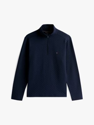 blauw performance regular sweatshirt met 1/4-rits voor heren - tommy hilfiger