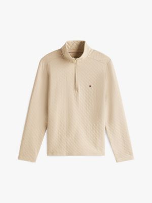 beige performance regular fit quarter-zip sweatshirt for men tommy hilfiger