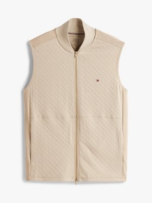 beige performance weste mit baseball-kragen für herren - tommy hilfiger