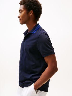 blue performance regular fit tipped polo shirt for men tommy hilfiger