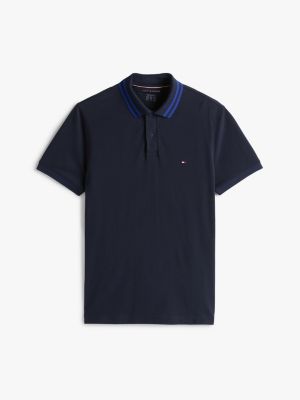 blue performance regular fit tipped polo shirt for men tommy hilfiger