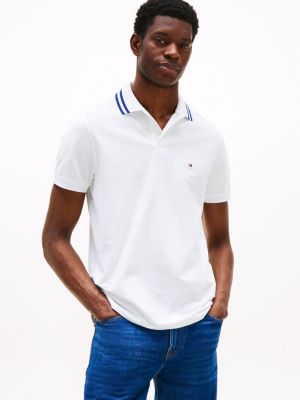 white performance regular fit tipped polo shirt for men tommy hilfiger