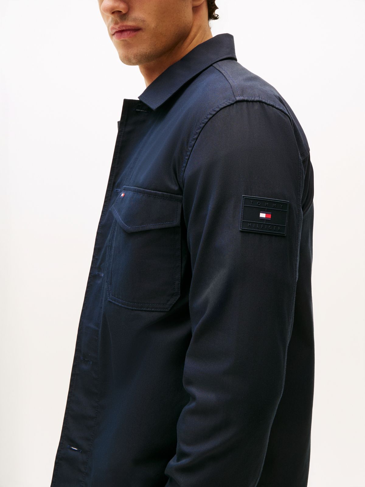 Flag Embroidery Twill Shirt Jacket — Blue