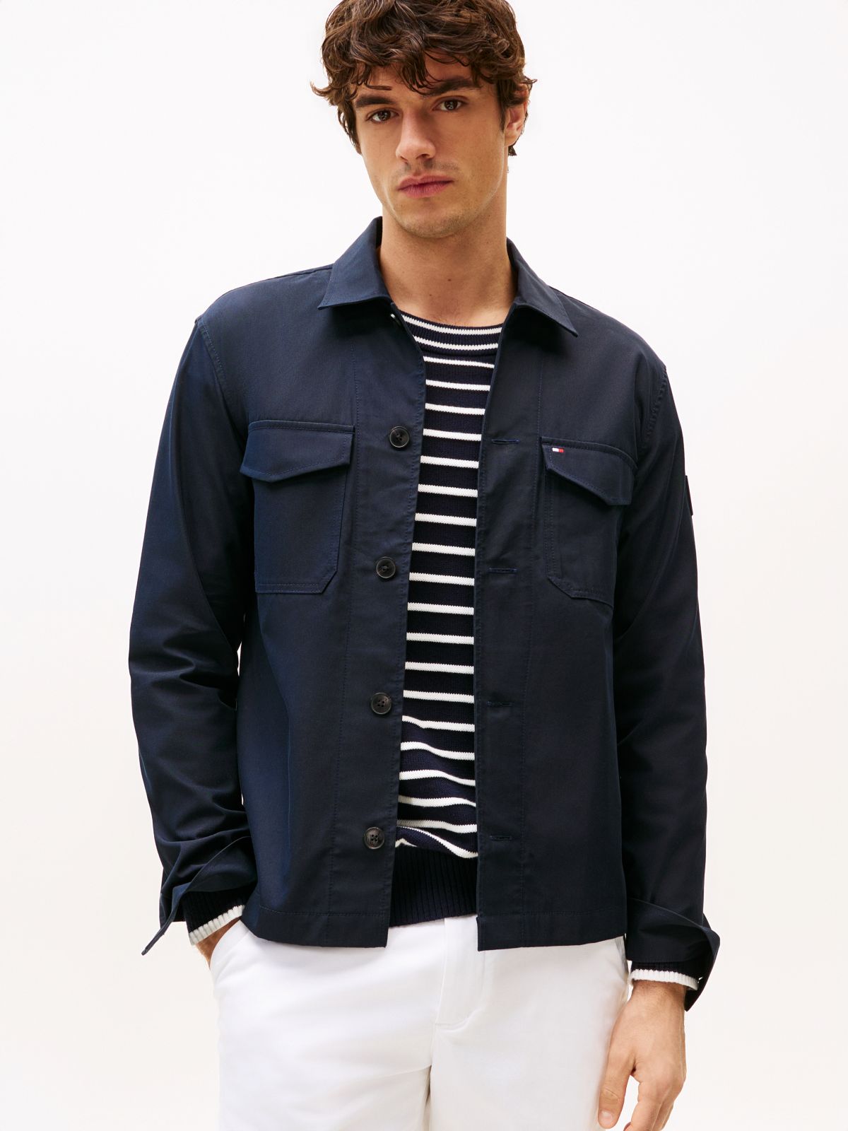 Flag Embroidery Twill Shirt Jacket — Blue