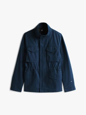 blau relaxed fit feldjacke mit fischgrätmuster für herren - tommy hilfiger