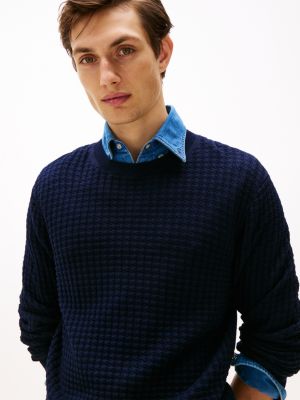 pullover smart casual in seersucker blu da uomini tommy hilfiger