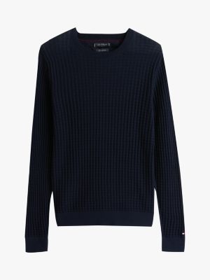pull smart casual en seersucker bleu pour hommes tommy hilfiger
