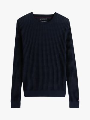 blue smart casual seersucker jumper for men tommy hilfiger